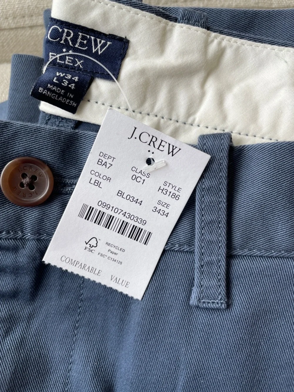 J. Crew Straight Fit Original Chino Pant Legacy Navy 34 x 34‎